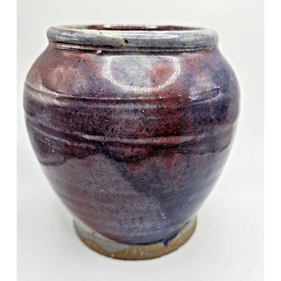 Studio Pottery Handmade Stoneware Purple Plum Grey Glaze Vase Signed - Picture 4 of 9